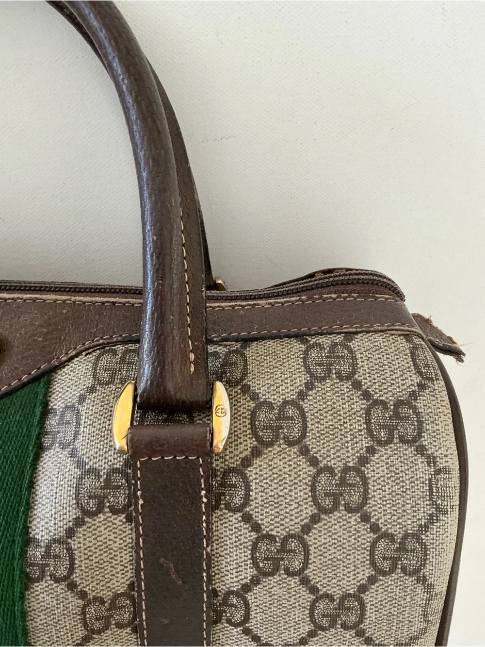 Gucci Vintage GG Supreme Boston Bag Web Stripe Satchel Brown Monogram - Picture 5 of 16